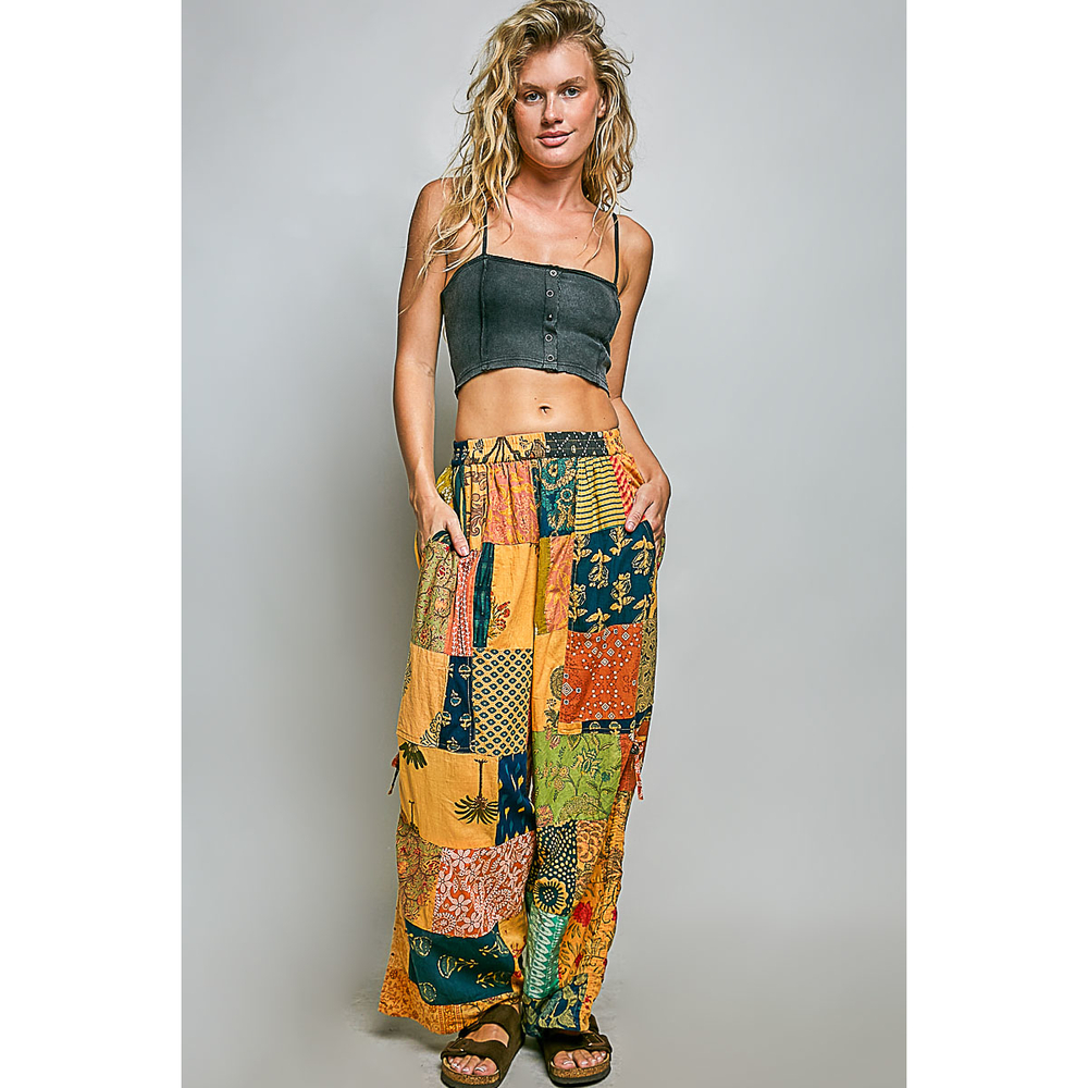 SMQK12 HM Pol Straight Leg Patchwork Drawstring Pants Various Sizes